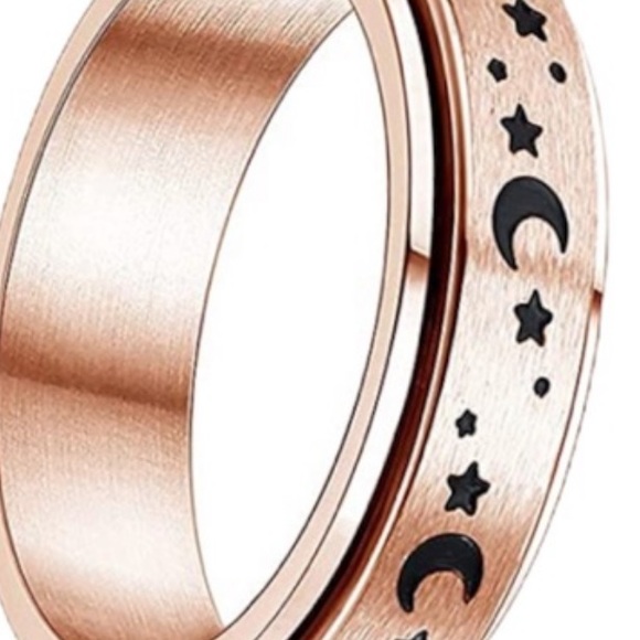 Celestial Moon & Stars Stainless Steel Rose Gold Fidget Ring, size 10 - Picture 2 of 6